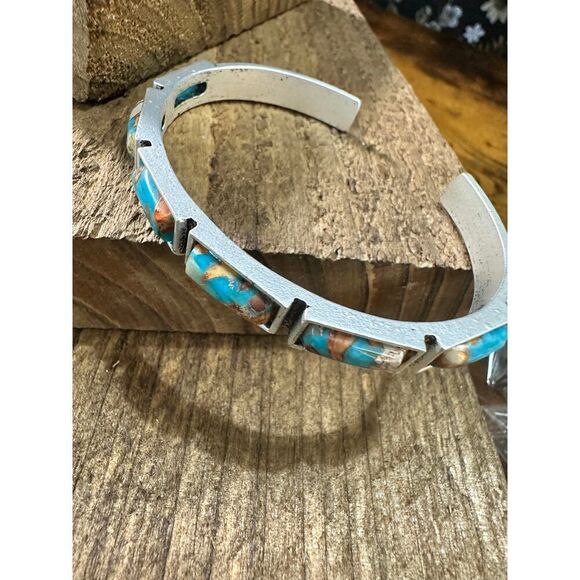 Bar Gemstone Cuff Bracelet‎ in Antique Silver Style, Southwestern Chic, Ships in - Picture 3 of 11